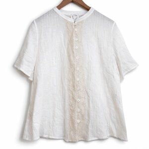 Zyga Lin'n Laundry NWT Medee Chemise Ivory Cotton Gauze Button Up Lace Top FR 40